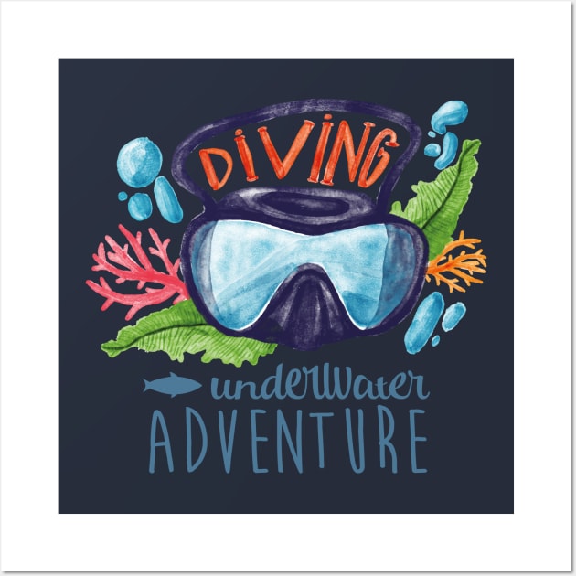 Diving underwater t-shirt | scuba diver desgin Wall Art by OutfittersAve